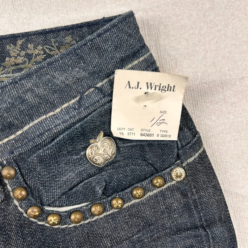 Vtg Apple Bottoms Jeans Womens 1/2 Studded Rhinestone Dark Straight Y2K 25x33.5